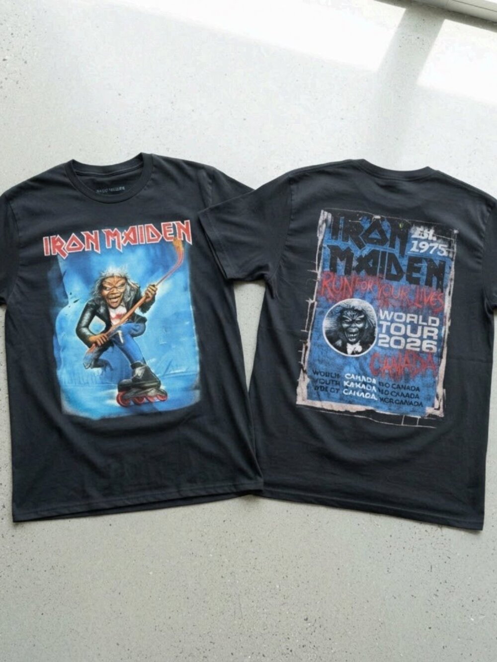 Iron Maiden Run For Your Lives World Tour 2026 Black Graphic T-Shirt Unisex